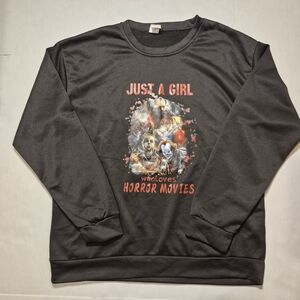 Women’s Horror Movie Graphic Sweatshirt “Just a Girl Who Loves Horror Movies” SM